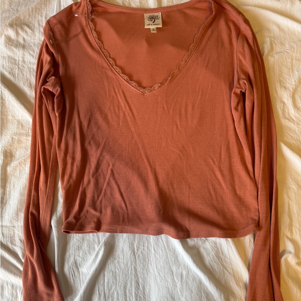 Self Esteem Women's Long Sleeve V-Neck Top - Terracotta